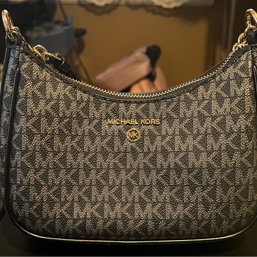 Michael Kors Black and Gray Monogram Shoulder Bag